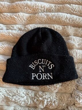 Black Embroidered Beanie Hat - Biscuits N' Porn from the Outer Banks OBX